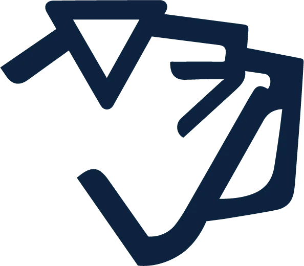 Navy blue abstract geometric logo on a green background.