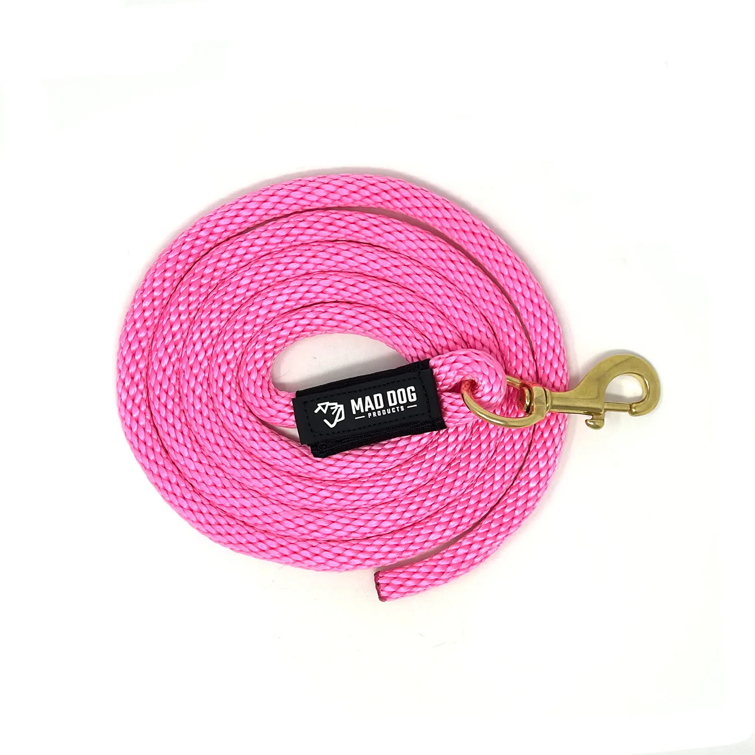 Brass-Snap-SB-Pink Neon pink rope dog leash with gold-toned metal clasp.