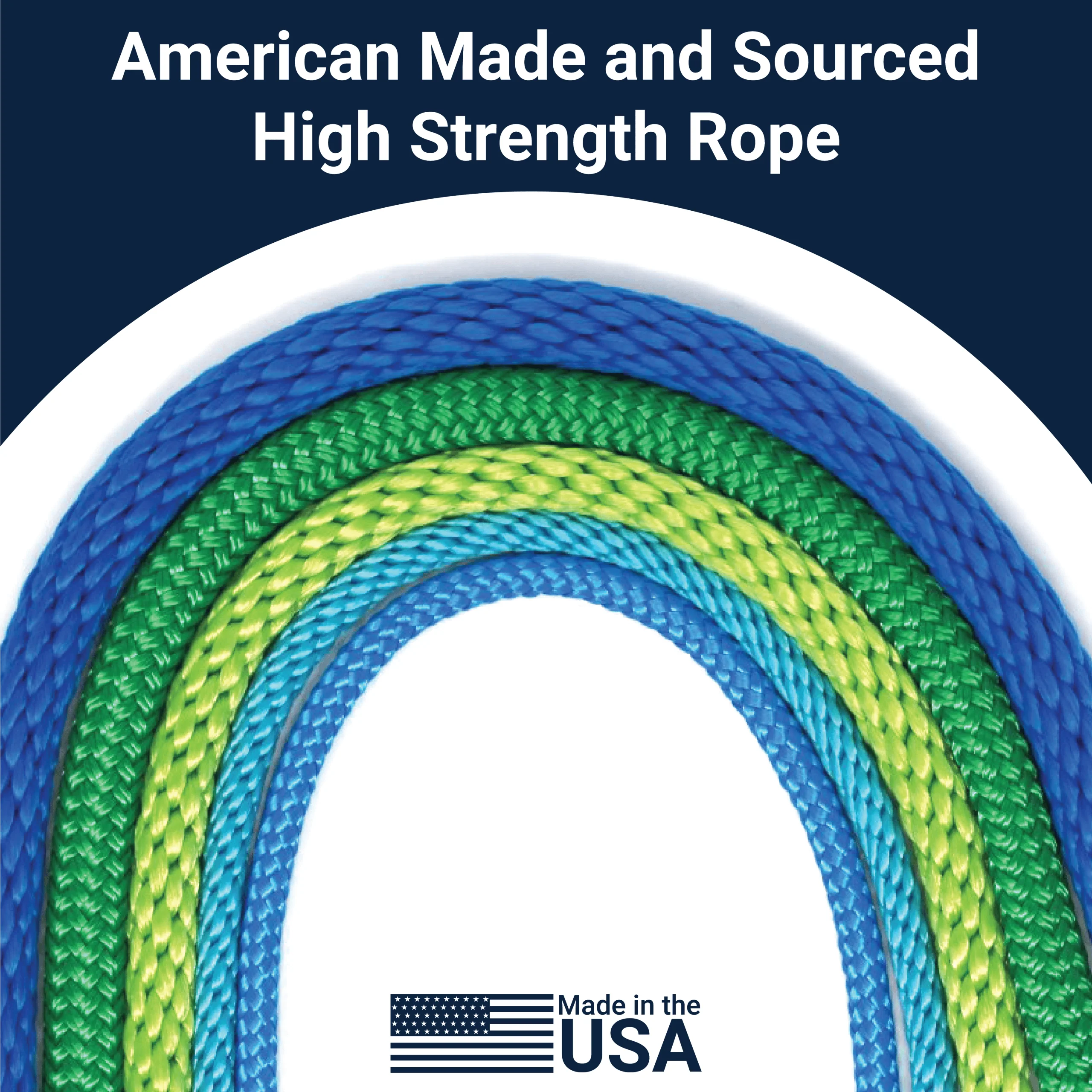 Colorful braided high strength ropes made in the USA.