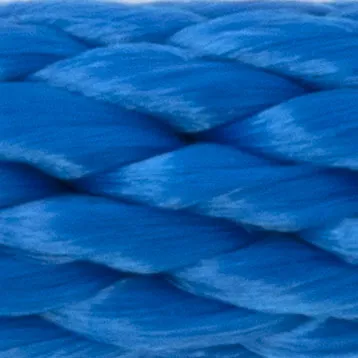 Close-up shot of a bright blue braided fiber texture.