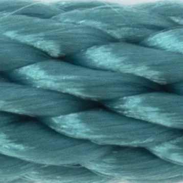 Close-up of a thick, teal braided synthetic rope.
