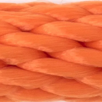 Close-up of bright orange braided synthetic rope fibers.