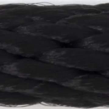 Close-up of a black braided high-strength synthetic rope.
