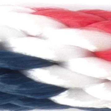 Close-up of a red, white, and blue braided rope.