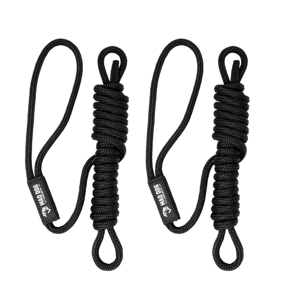Durable black nylon dock line accessories for boating and marine use.