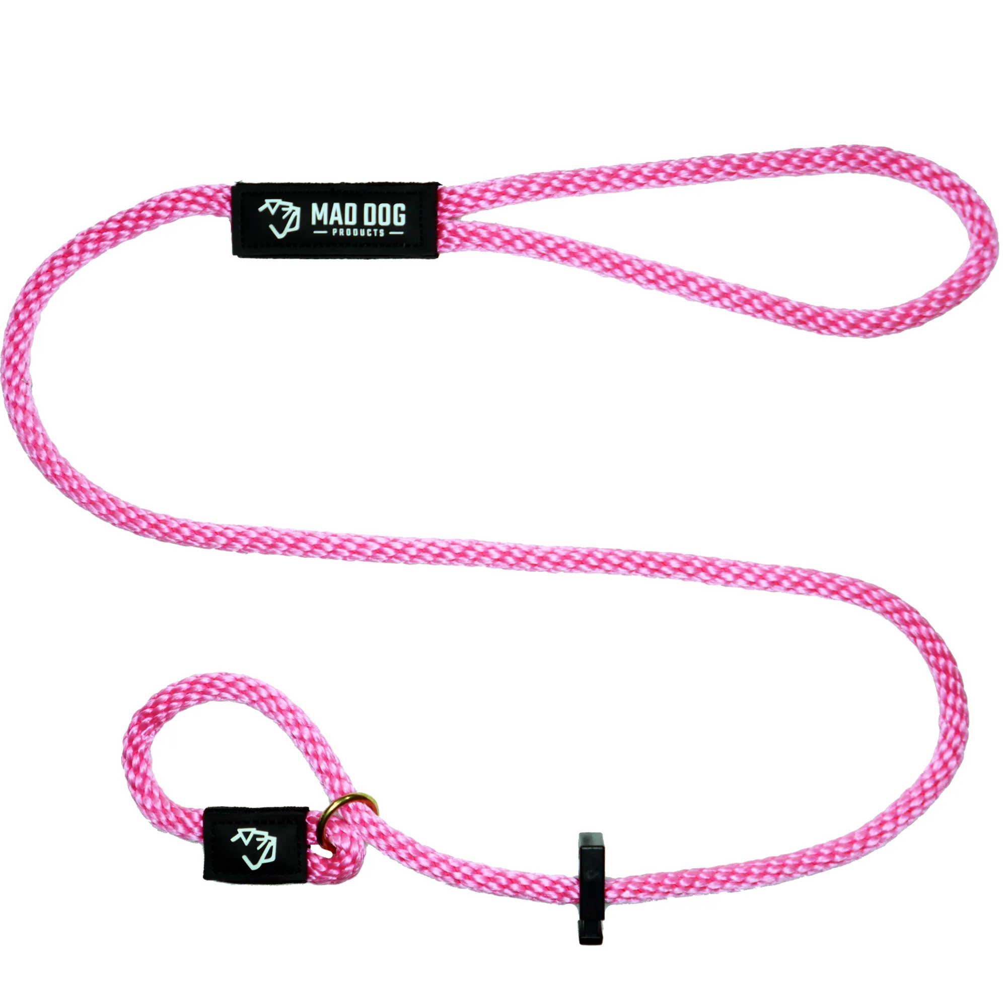 Pink slip leash for dogs with Mad Dog logo for training and control.