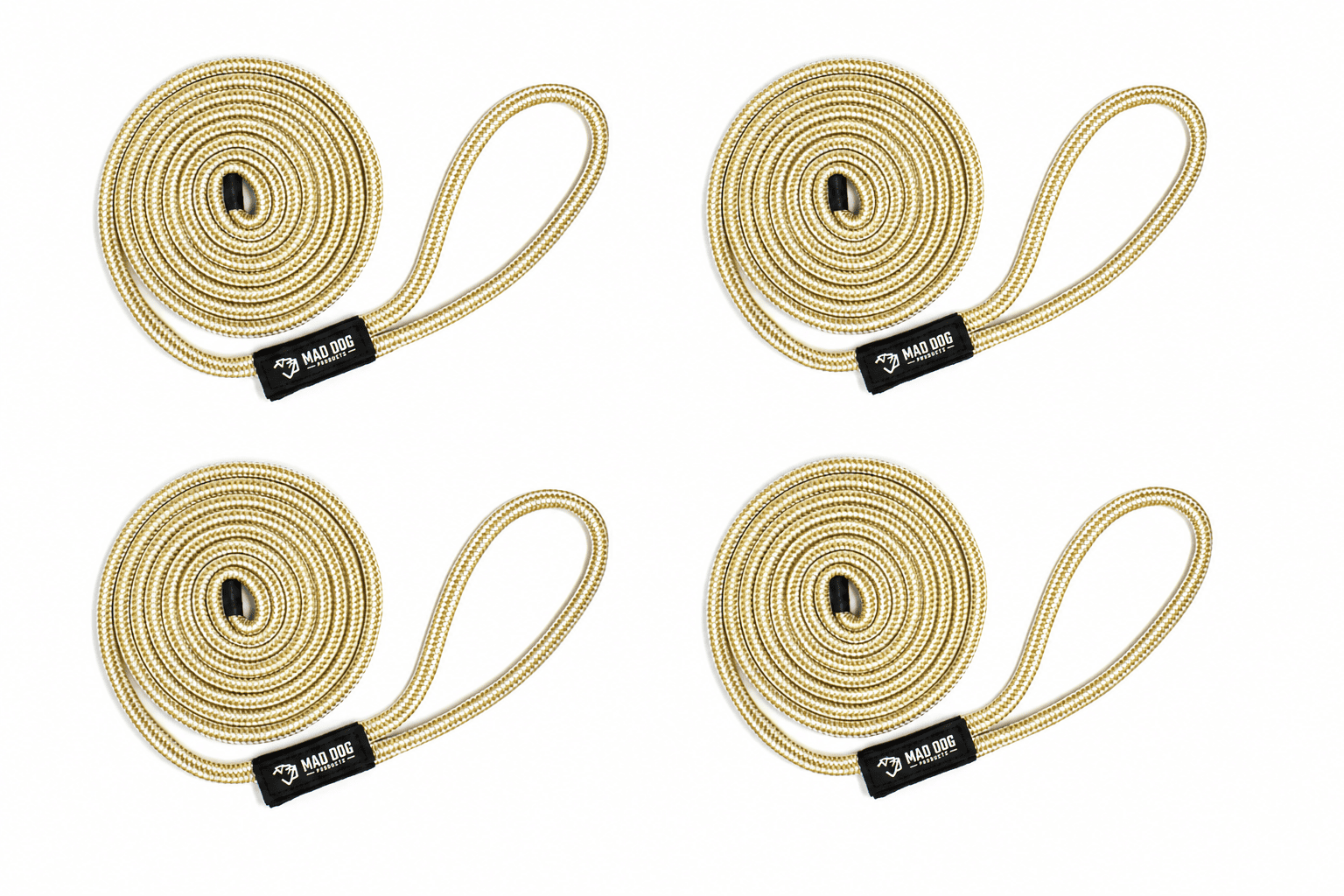 Set of four durable nylon dock lines with black branding tags.