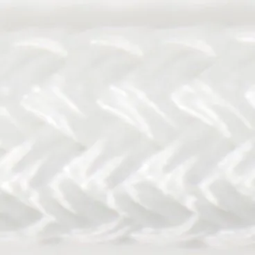 Macro shot of a white synthetic braided rope texture.