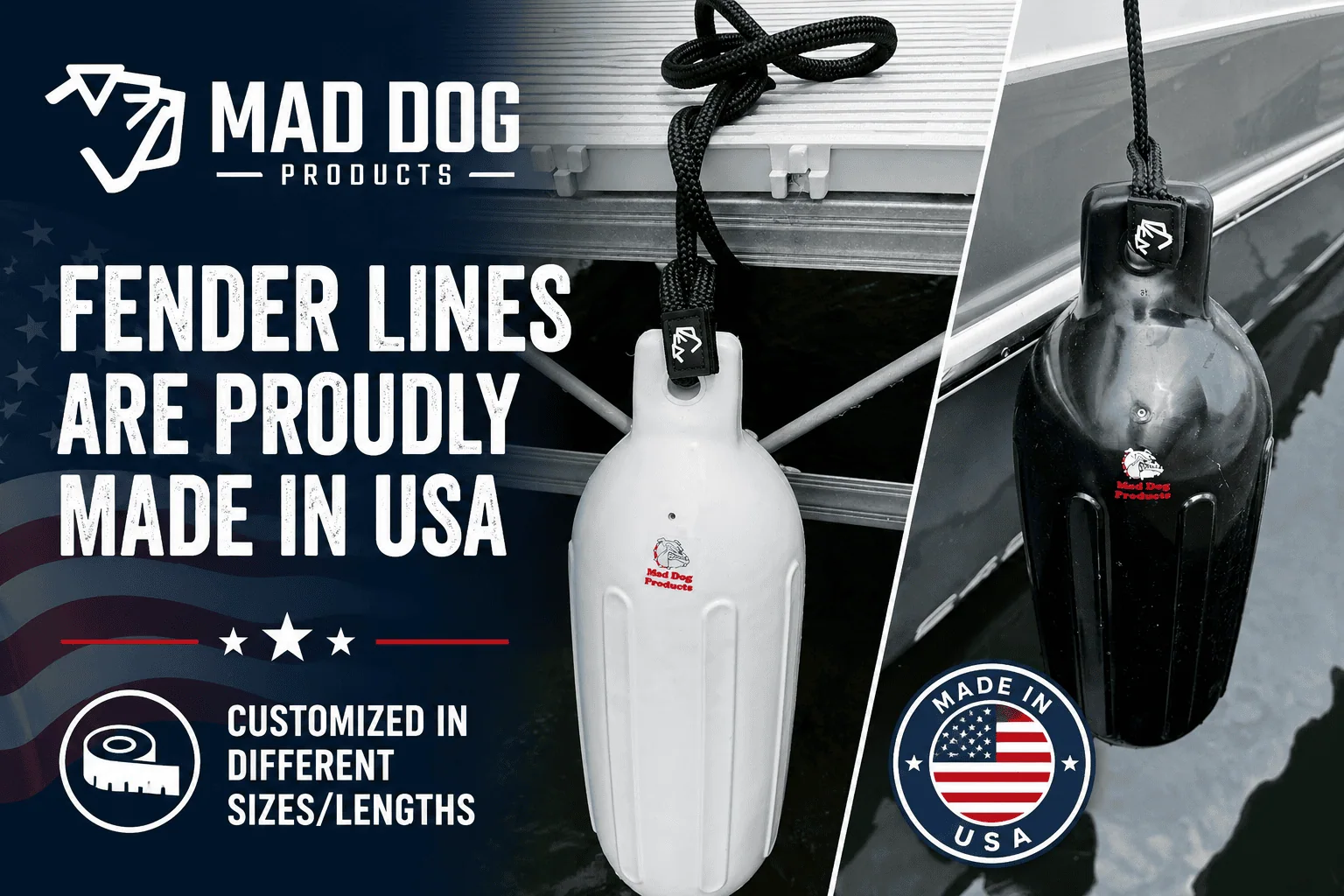 Mad Dog Fender Line Accessories Fender lines made in USA for boat safety and durability.