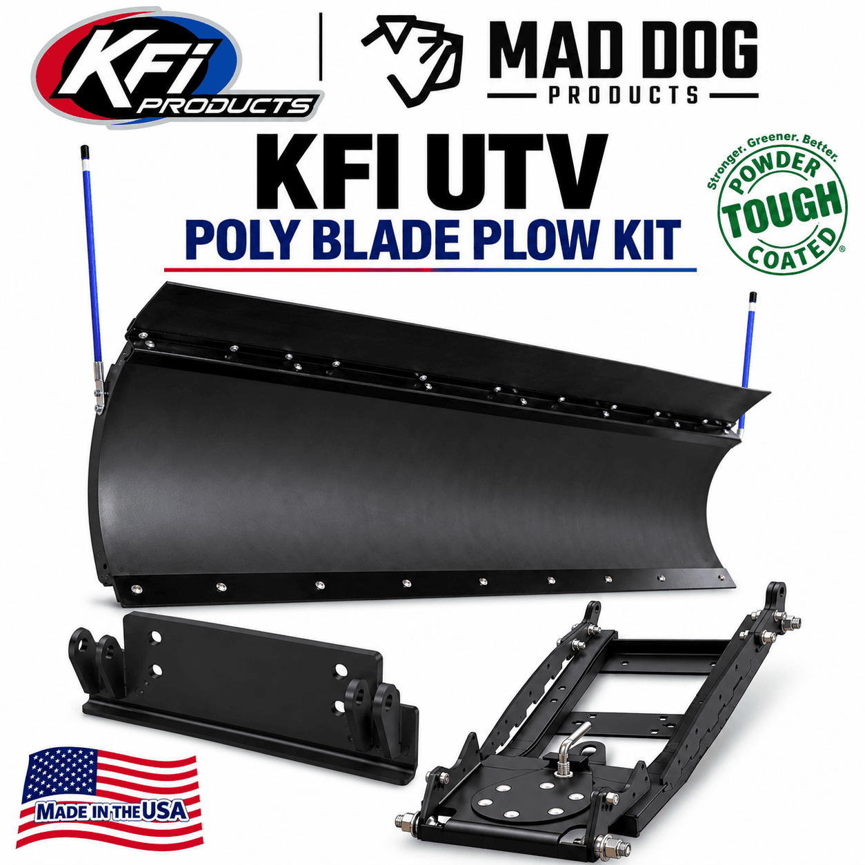 KFI UTV Poly Blade Plow Kit with all components.