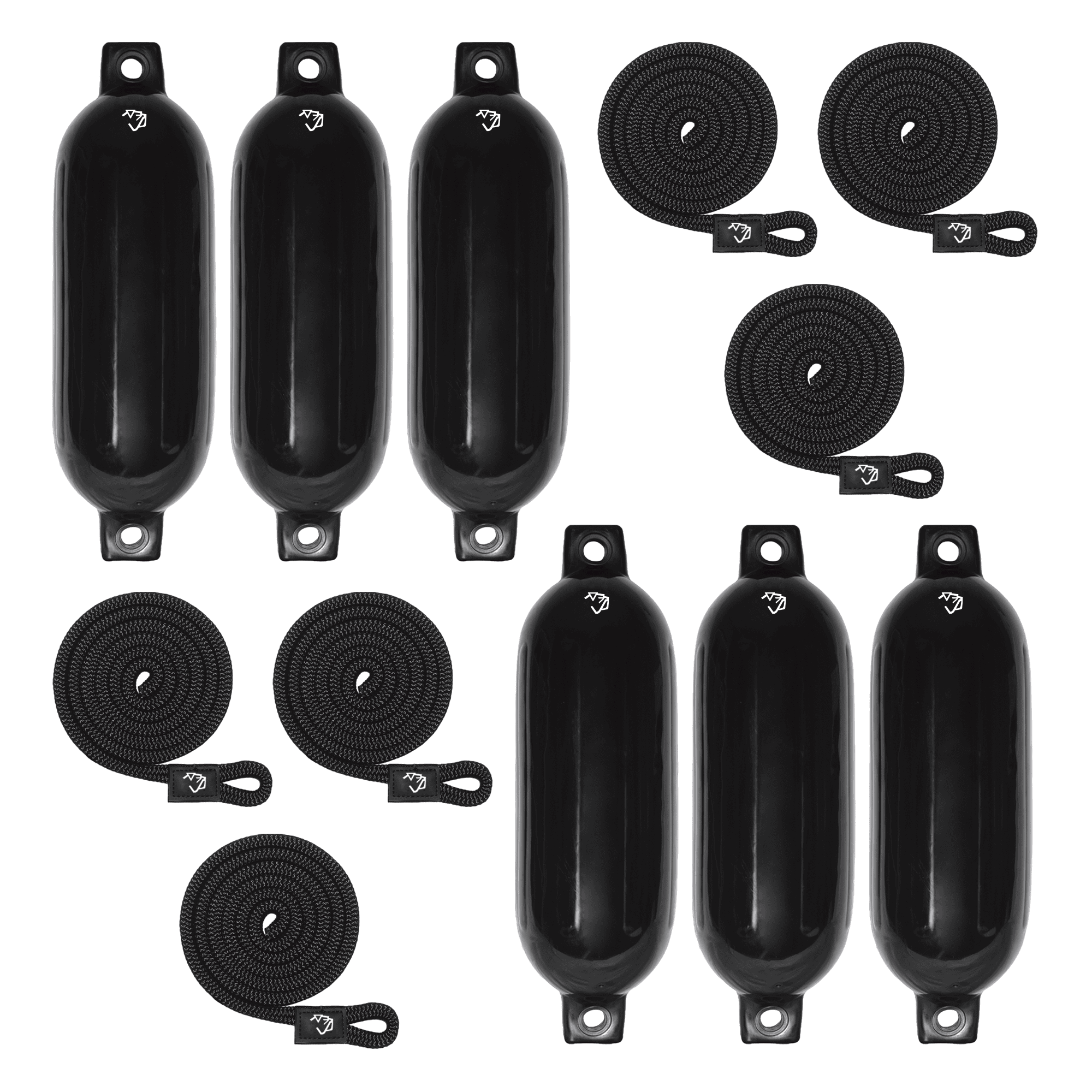 Mad Dog Inflatable Boat Fenders Set Set of inflatable boat fenders and ropes for boat protection.