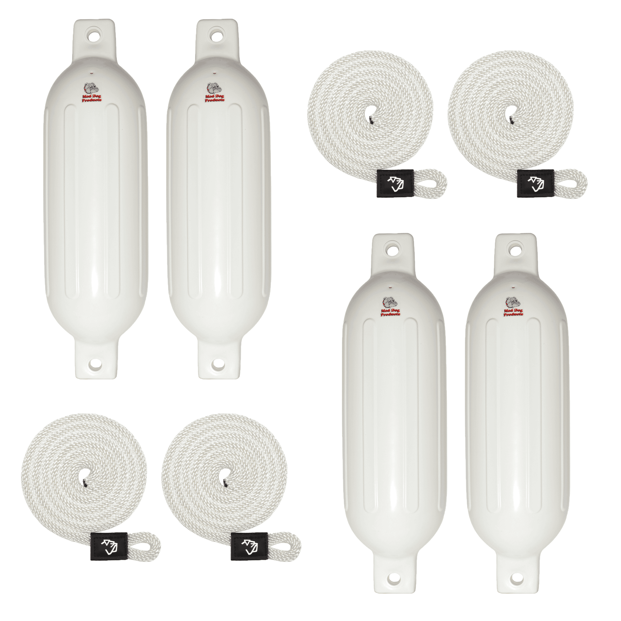 Mad Dog Inflatable Boat Fenders Set Inflatable boat fenders with ropes for boat protection and docking.